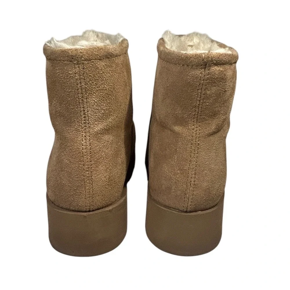 Suede Platform Ankle Boots Faux Shearling Lined Camel Brown 25033100 F24 US 8